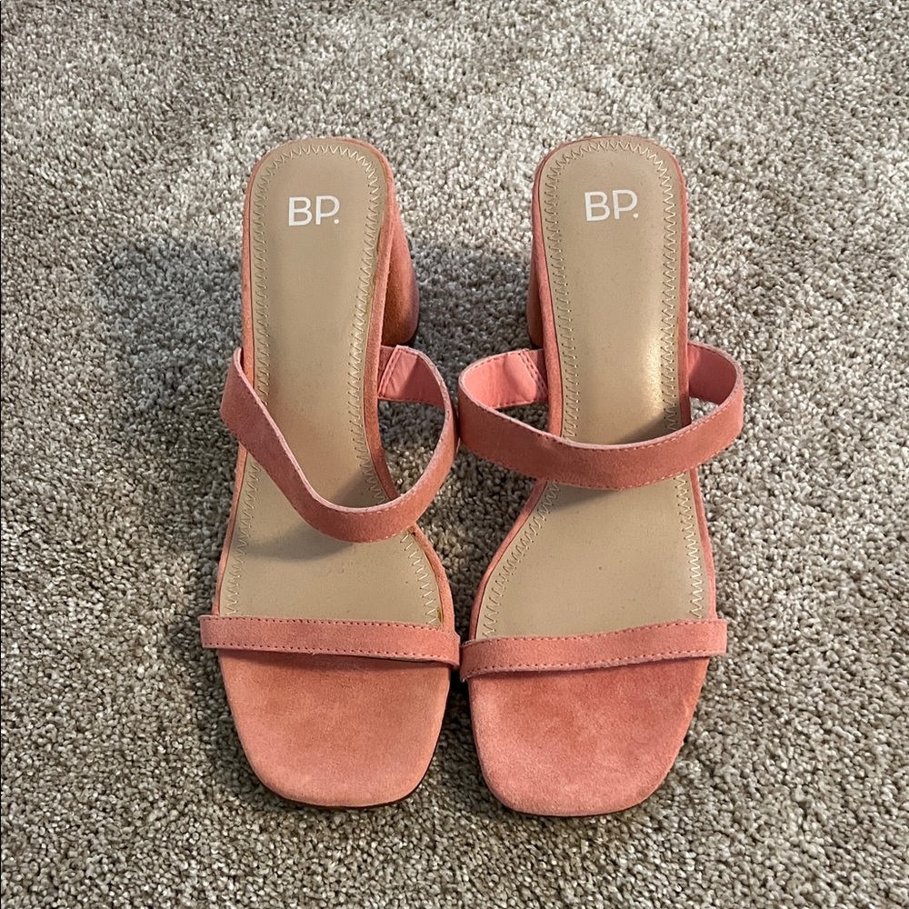 bp Coral Suede Two-Strap Block Heel Sandals